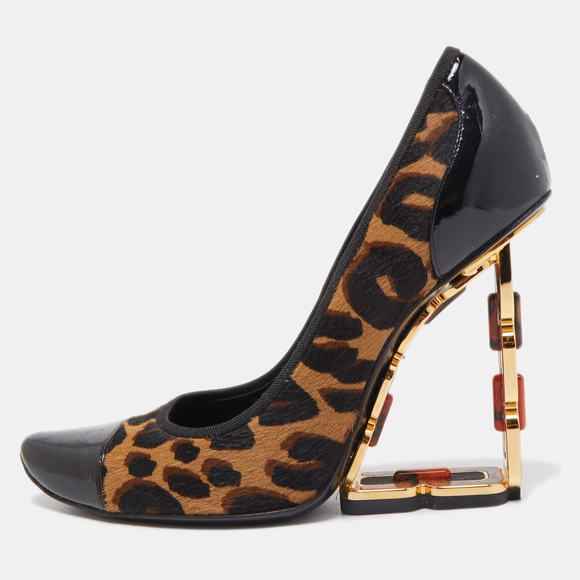 Louis Vuitton Tricolor Leopard Print Calf Hair and Patent Leather Wedge Pumps - Picture 1 of 9